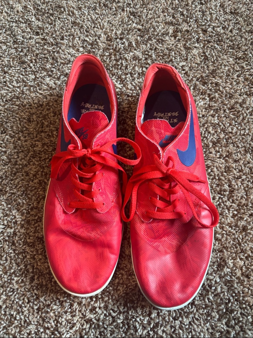 Nike Lunar Oneshot SB Red low top skater shoes with Blue Swoosh Accents